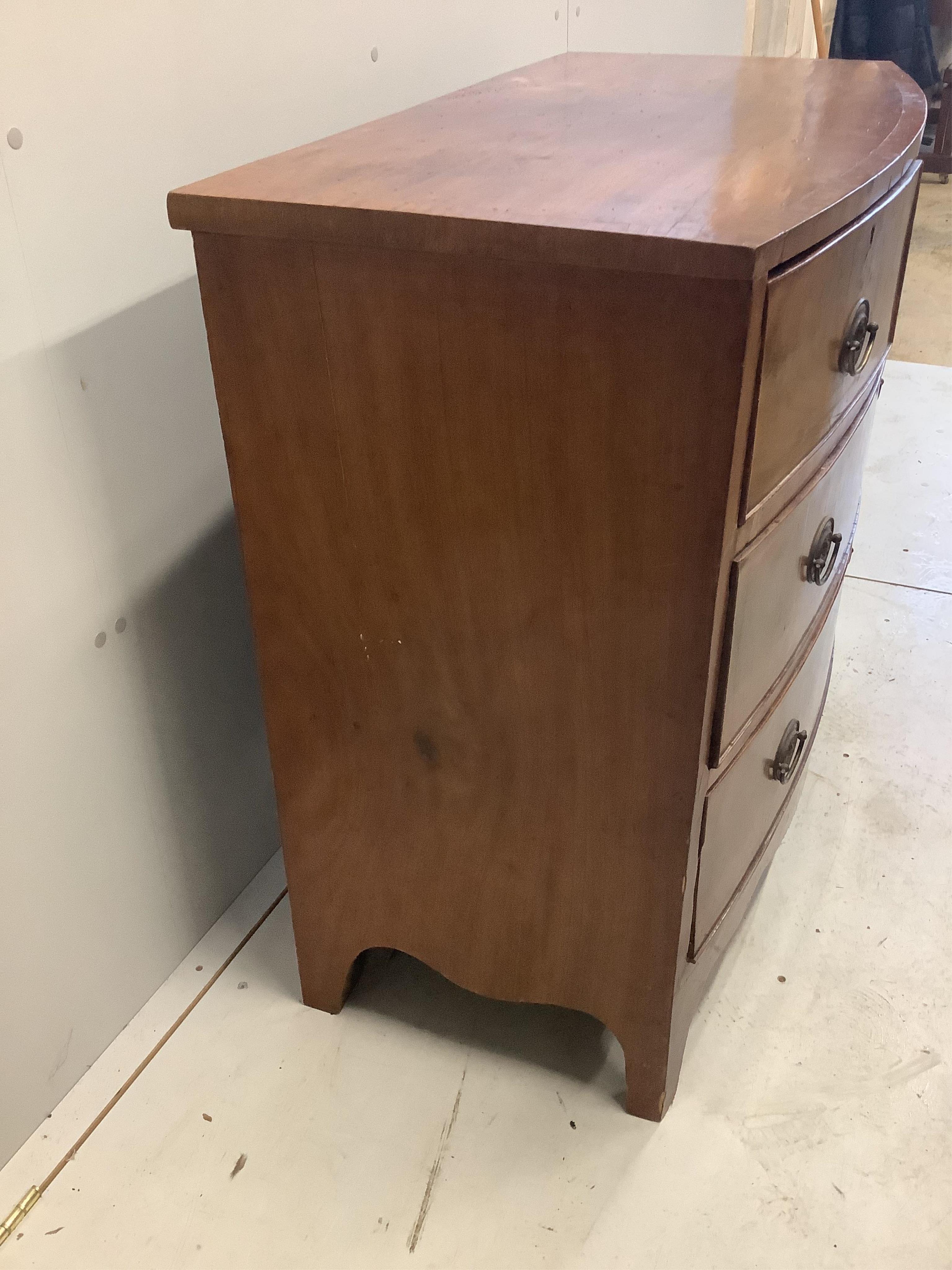 A Regency mahogany bowfront chest of drawers, width 98cm, depth 50cm, height 85cm. Condition - fair